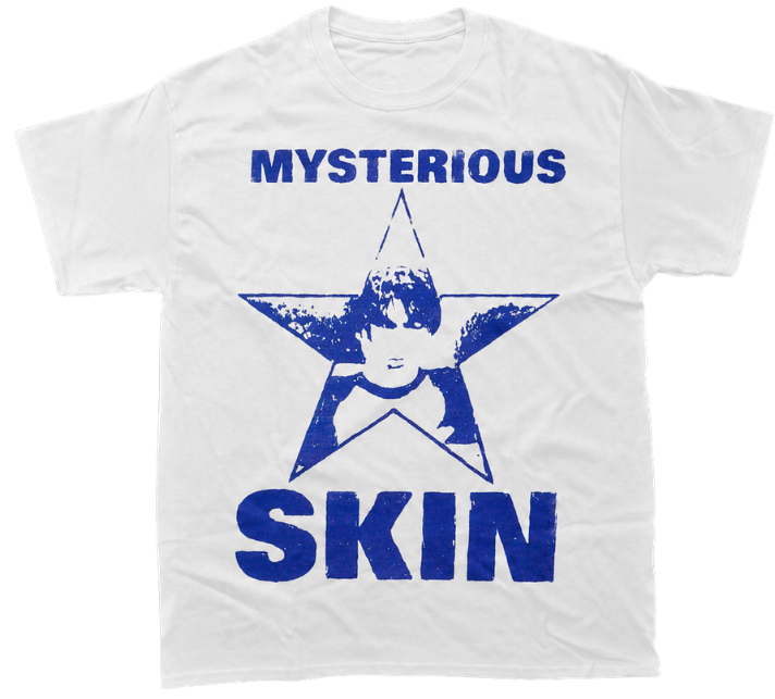 You called me your fucking... angel — Mysterious Skin screen print tee, blue star design on white shirt