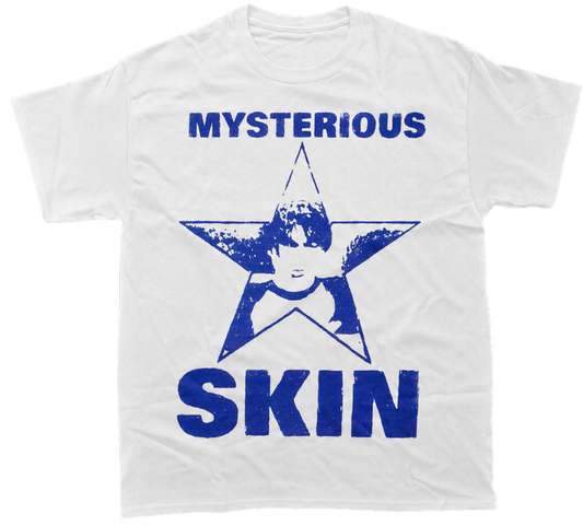 You called me your fucking... angel — Mysterious Skin screen print tee, blue star design on white shirt